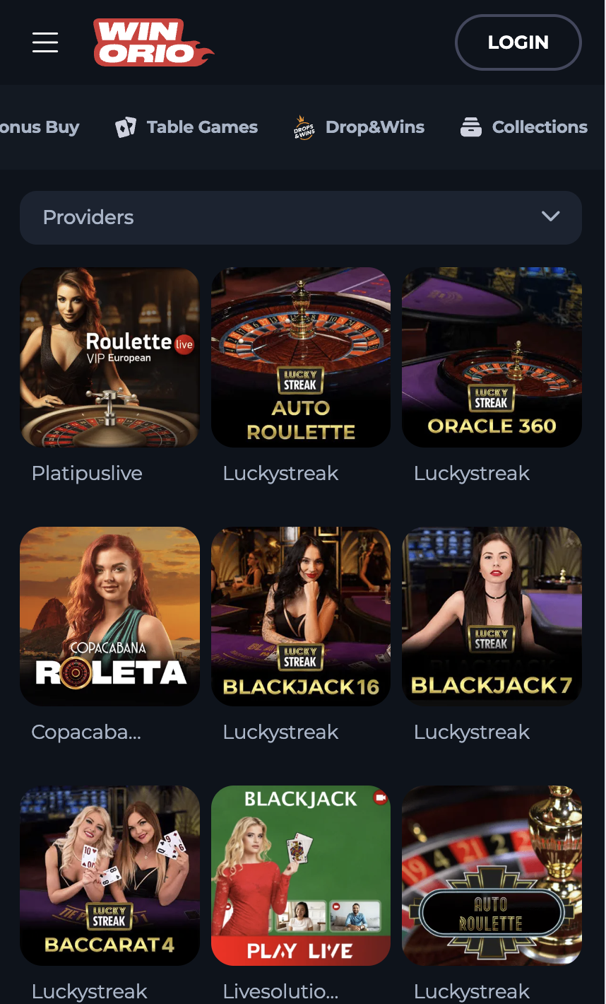 Winorio Live Casino screenshot