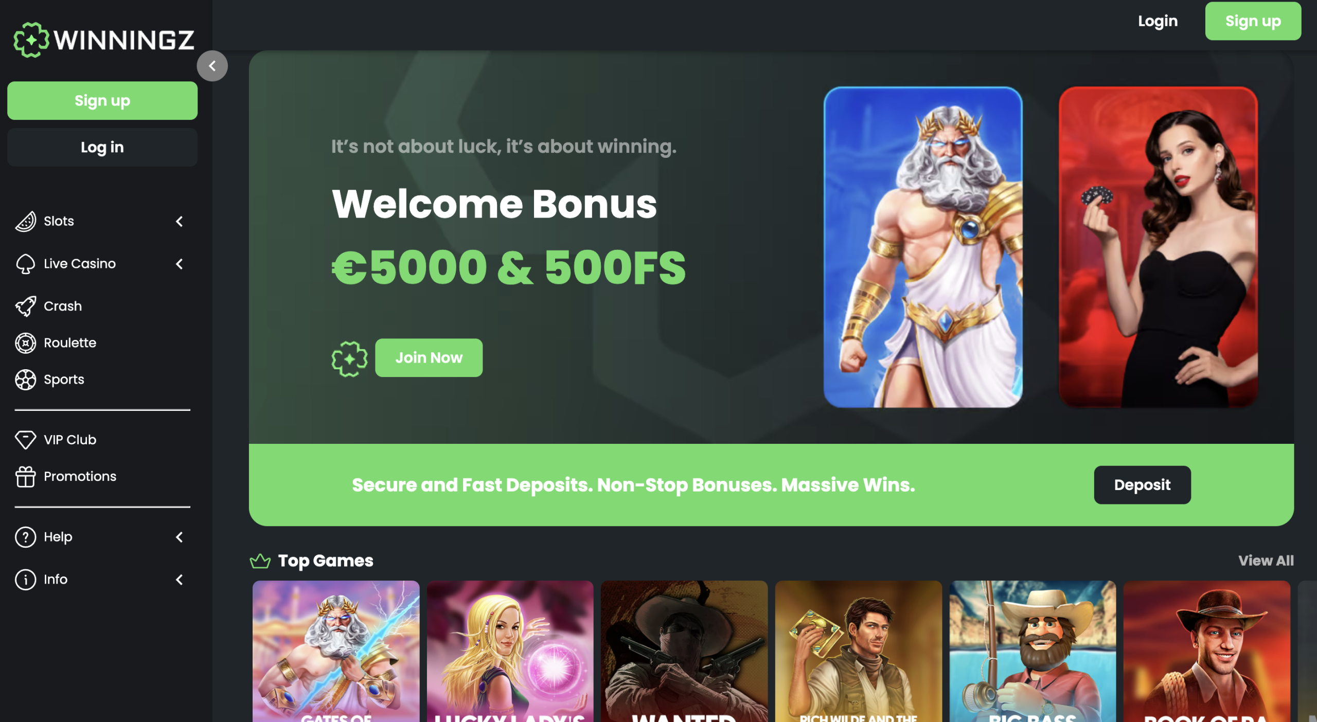 Winningz Casino Homepage