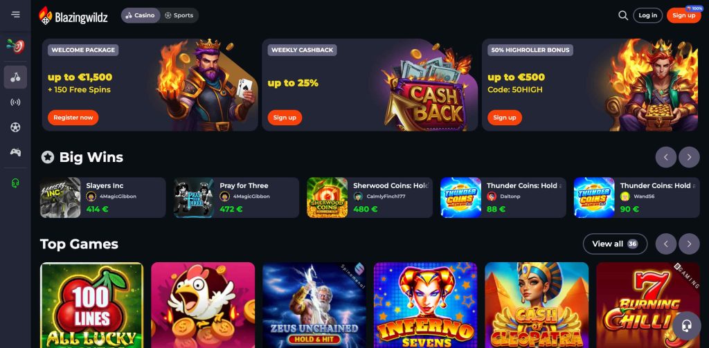 Blazing Wildz casino lobby