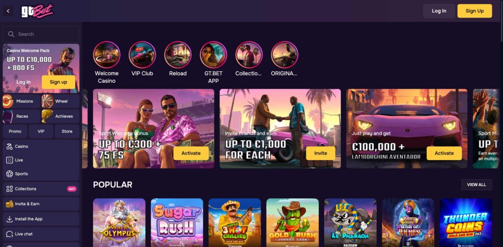 gtbet casino lobby