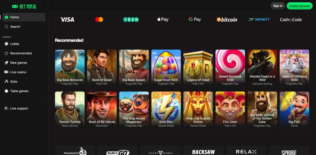 bet ninja casino lobby