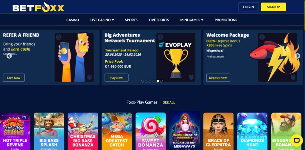 betfoxx casino lobby