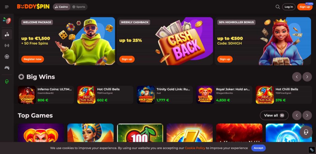 buddyspin casino lobby