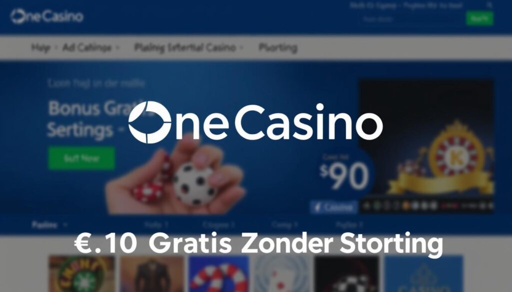 One Casino logo en promotie voor 10 euro gratis gokken zonder storting