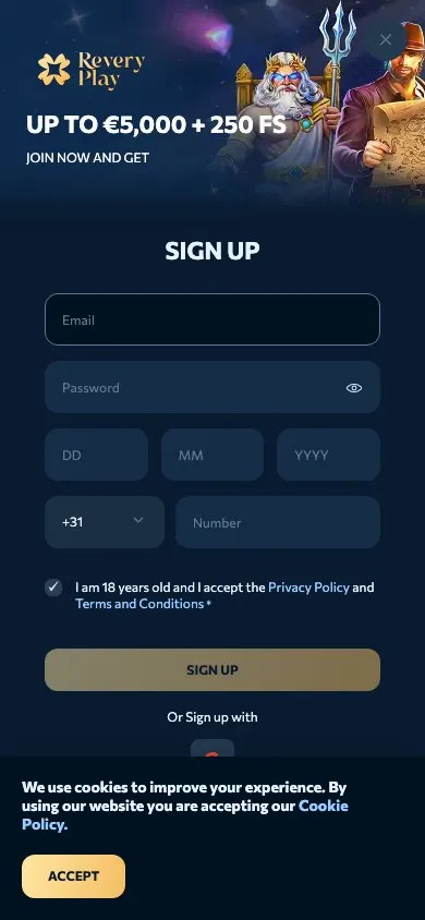 Mobiel overzicht van Revery Play Casino VIP en games